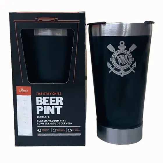 Kit Corinthians Copo Térmico Inox C/ Tampa e Abridor Cor Preto