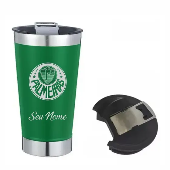 Copo Do Palmeiras Personalizado Térmico C/ Tampa E Abridor 475ml