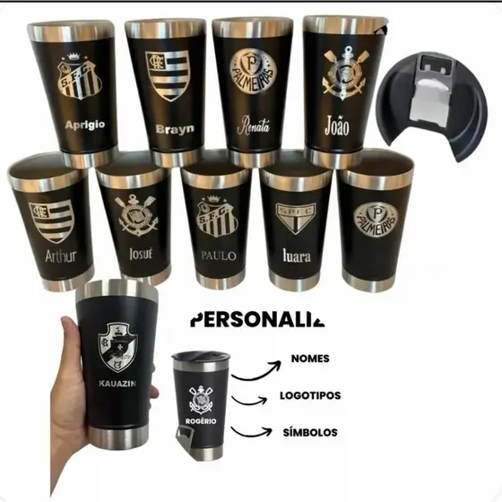 Copo Do Corinthians personalizado Preto Térmico C/tampa E Abridor473ml