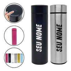 Garrafa Térmica de Inox LED Temometro Medidor de temperatura 500ml + Personalizada Nome Logo e Times
