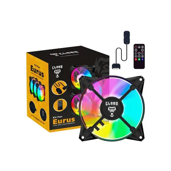 Kit 3 Cooler Fan Ventoinha RGB 120mm de LED Computador PC Gamer