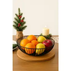 Fruteira de Mesa Redonda Metal Preta 28cm TUUT Decorativa Moderna Cozinha e Sala
