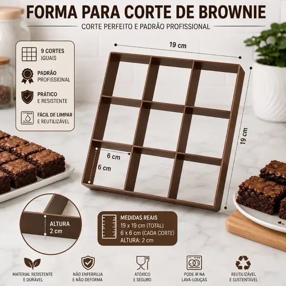 "Cortador De Brownie Quadrado Com 9 Cortadores 6x6 Chocolate Bolos Biscoitos Cookies Envio Imediato"