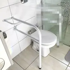 Suporte Barra Apoio Lateral c/ Pé Banheiro Idosos Portadores Necessidades Especiais Pessoas com Deficiência em Aço