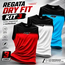 KIT 3 Camisa Regata Dry Fit Masculina Sem Manga Dryfitness, treino, esportiva, academia