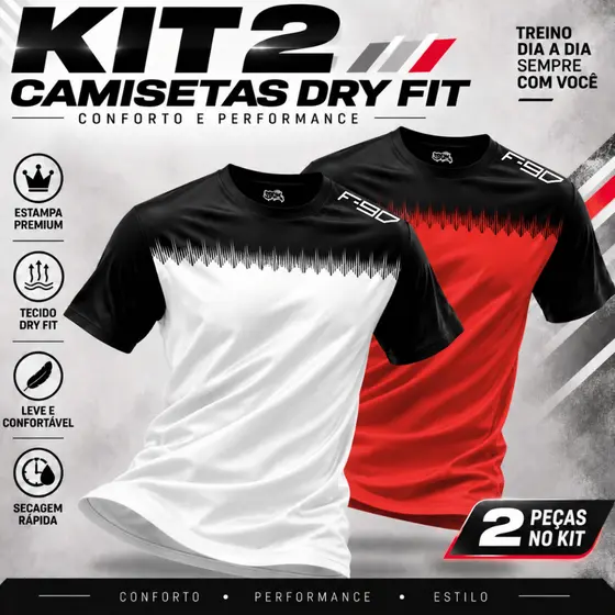 Kit 2 Camisas Dry Fit Masculina Camiseta DriFit Cross Fit Corrida Academia Treino Verão Proteção UV