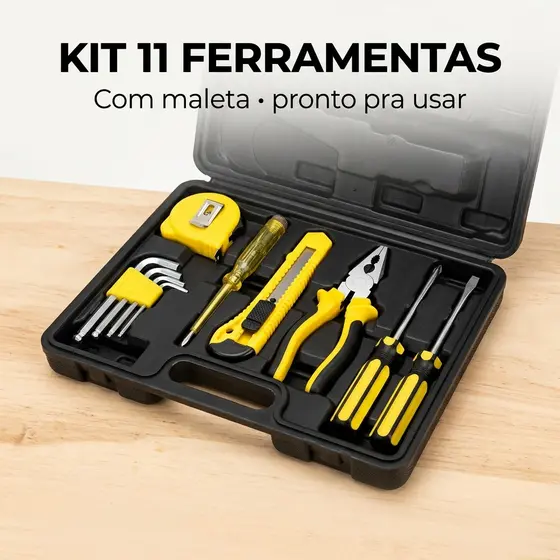 Kit Ferramentas 11 Peças com Maleta Jogo Completo Consertos Domésticos e Automotivo