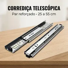 Par Trilho Corrediça Telescópica Gaveta 25cm a 55cm Trilho Reforçado Silencioso Alta Durabilidade