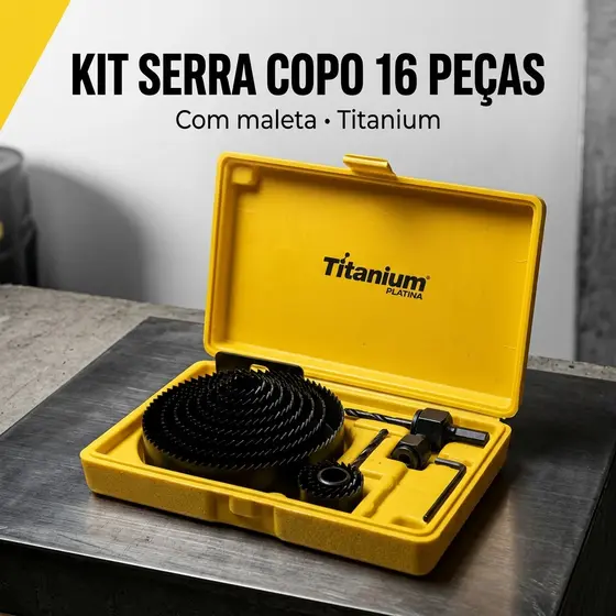Kit Serra Copo 16 Peças Titanium Alta Precisão com Maleta Organizadora
