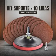 Kit Suporte Lixa Velcro 125mm M14 com 10 Discos Para Furadeira Esmerilhadeira Parafusadeira