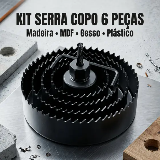 Kit Serra Copo 6 Peças para Furadeiras Jogo Completo Vários Tamanhos Uso Profissional