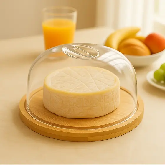 Porta Queijo Queijeira Bambu Com Tampa Mantegueira 19cm X 9cm Em Acrílico Mesa Posta