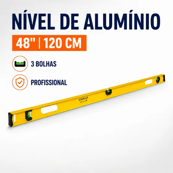 Nível De Alumínio 48'' 120cm Profissional 3 Bolhas Stanley