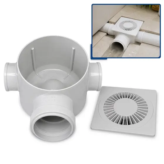 Caixa Sifonada Ralo Grelha Quadrado PVC 100x100x50mm 3 Entradas Durável e Resistente