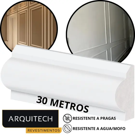 Kit 30 Metros Rodameio Boiserie 3cm Poliestireno Virgem Moldura Decoração Original Arquitech 1 Metro