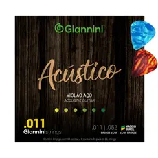 Encordoamento para Violão Aço Giannini Acústico Bronze 65/35 GESPW .011+ 2 Palhetas