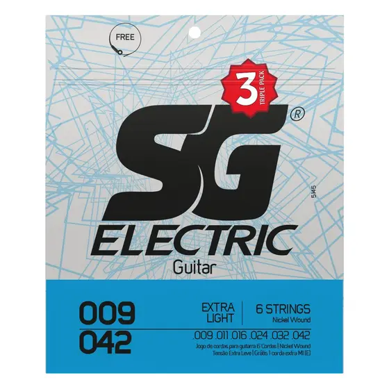 Pacote com 3 Encordoamentos .009 Níquel para Guitarra Tensão Extra Leve SG5145tp