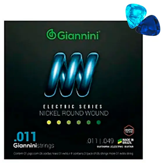Encordoamento Para Guitarra Giannini Niquel .011 GEEGST11 + 2 Palhetas