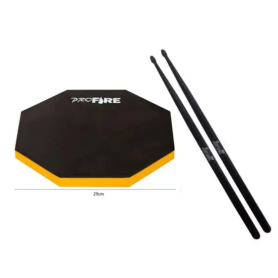Pad Estudo Treino Praticável Bateria 10" + Par Baqueta Fibra