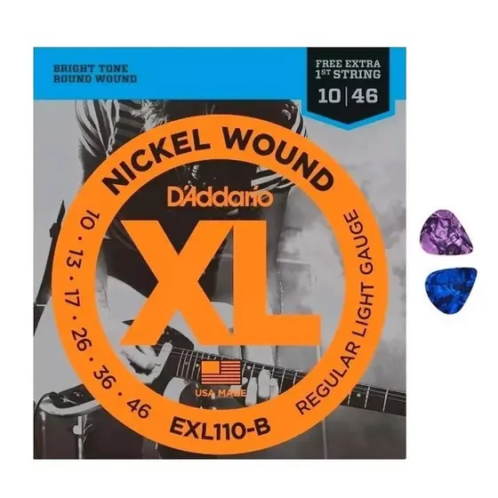 Encordoamento Guitarra EXL110-B D'addário  .010  + 2 Palhetas