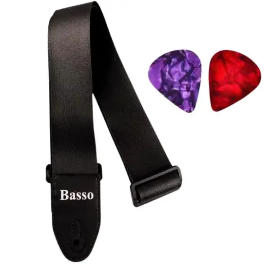 Correia Talabarte Violão Baixo Guitarra Viola Basso Ny01e 2 Palhetas
