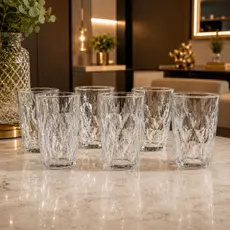 Jogo de Copos Diamond Resistente 300ml Grosso Diamante Elegante Água Suco Refrigerante Resistente