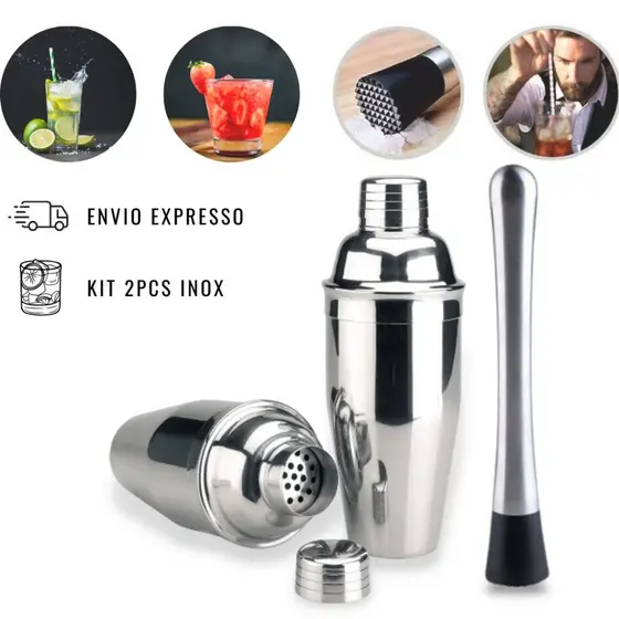 Kit Caipirinha 2 Peças Coqueteleira + Socador Inox