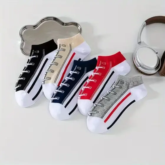 Kit 6 Pares Star Meia Tênis Cano Curto Soquete Moda Feminina Masculina Desenhos Tênis Conforto