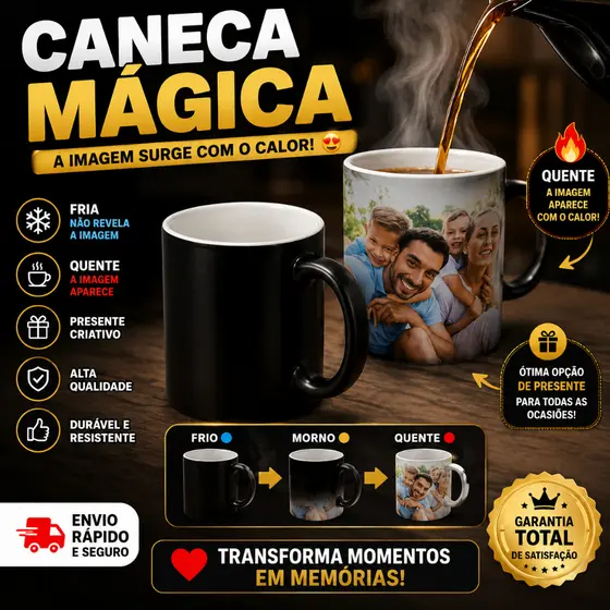 Caneca Mágica Personalizada com Foto, Nome ou Frase Exclusiva