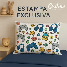 Jogo de Lençol Infantil Solteiro – Tema ESPAÇO GAMER EXCLUSIVO GUILMO ENXOVAIS Micropercal 400 Fios