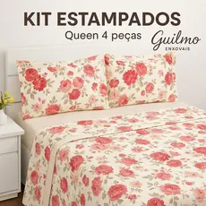 Kit Jogo de Lençol Queen 4 Peças Microfibra Estampado