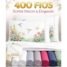 Kit Jogo de Lençol Fronha Estampada Ponto Palito Micropercal 400 Fios