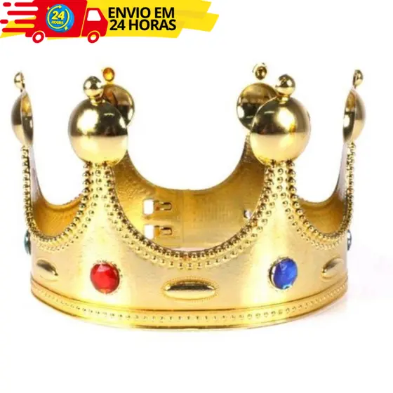 Coroa Dourada Rei E Rainha De Plástico Adulto E Infantil Com Regulagem
