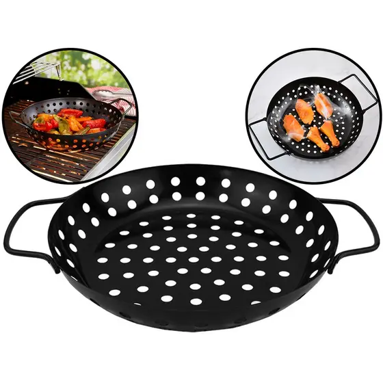 Assadeira Metal Com Furos Redonda Bandeja Antiaderente Churrasqueira P/ Carnes Legumes Frutos Do Mar