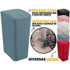 Lixeira Cesto De Lixo Retangular Com Tampa Click Banheiro Lavabo Escritório Cozinha 8 Litros Astra