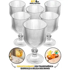 Jogo Conjunto 6 Taças Em Vidro Transparente Para Água Sucos Refrigerante Drinks Coquetel Mesa Posta