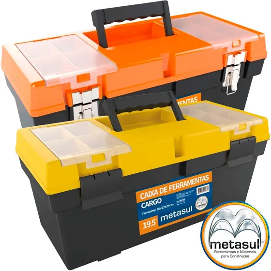 Caixa de Ferramentas Maleta Grande Reforçada Cargo 19.5" Bau Com Badeija Metasul Original