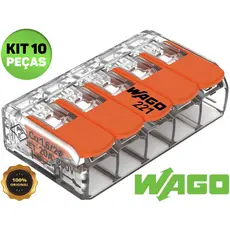 Kit 3, 5, 10 e 20 Conector Elétrico 221-415 Emenda Wago 5 Vias 32A Original 4mm² e 6mm² Fio Chuveiro Tomada