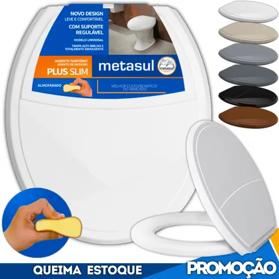Assento Sanitário Tampa Vaso Privada Almofadado Oval Universal Deca Celite Logasa Incepa Slim