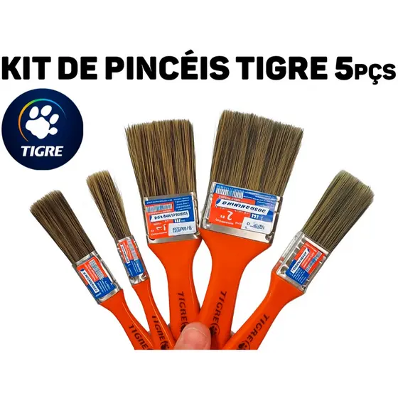 Kit De Pinceis Para Pintura Tigre 5 Und Trincha Profissional De Pintar Parede Pincel Pintar Casa