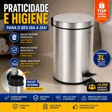 Lixo Lixeira 3 Litros Agrantt Inox Escovado Pedal Balde Removível Lavabo Banheiro Casa Escritório