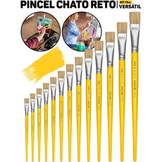 Kit Completo 13 Pincéis Chato Reto 815 Tigre Profissional Artesanato Pintura E, Madeira Tela MDF