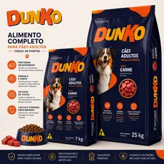 Ração 7 ou 25kg Econômica Para Cão Cachorro Adulto Todas As Raças Sabor Carne Sem Corante Dunko