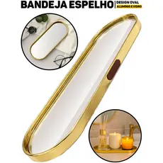 Bandeja Espelhada Oval De Alumínio 30x10cm P/ Decoração Bancada Sala Quarto E Banheiro	