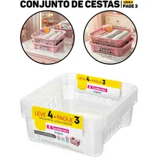 Jogo Cesto Organizador P/ Armário Geladeira E Gaveta 1,6L Leve 4 Pague 3 Sanremo Original