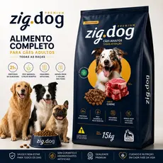 Ração 15kg Premium Zig Dog Para Cachorro Cão Sabor Carne Sem Corante Cães Adulto Todas as Raças