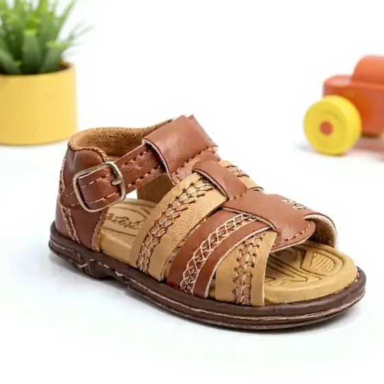 Sandália Infantil Baby Menino Masculina Couro Legítimo Papete Babuche Confortável Leve 17 ao 26