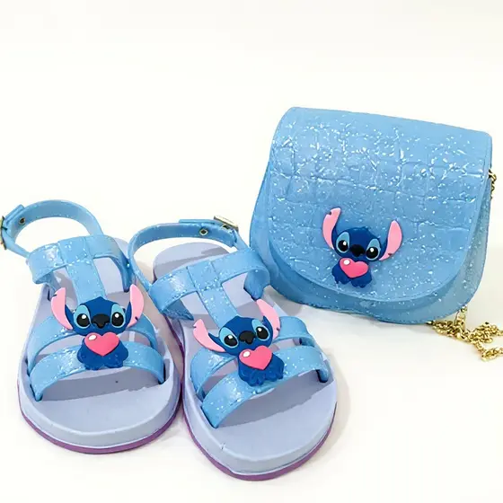Kit Sandalia Stitch Infantil Papete Menina Feminina + Bolsa Confortável