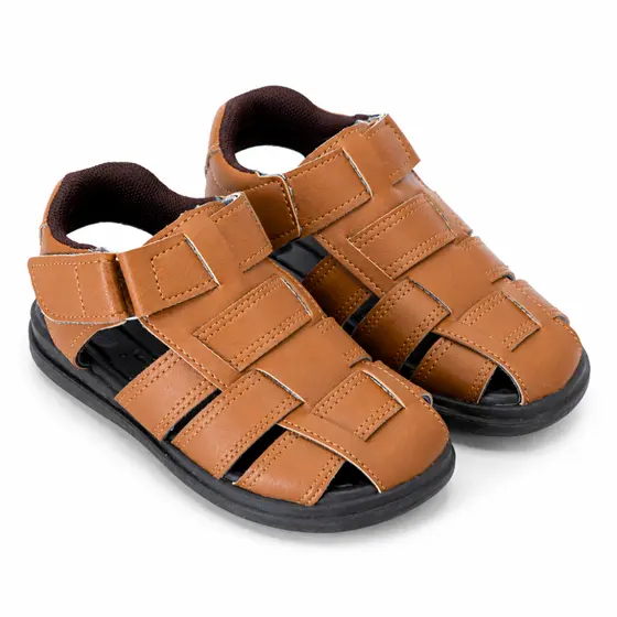 Chinelo Sandália Infantil Masculina Menino Ortopédica em Couro Fecho em Fivela Leve e Macia