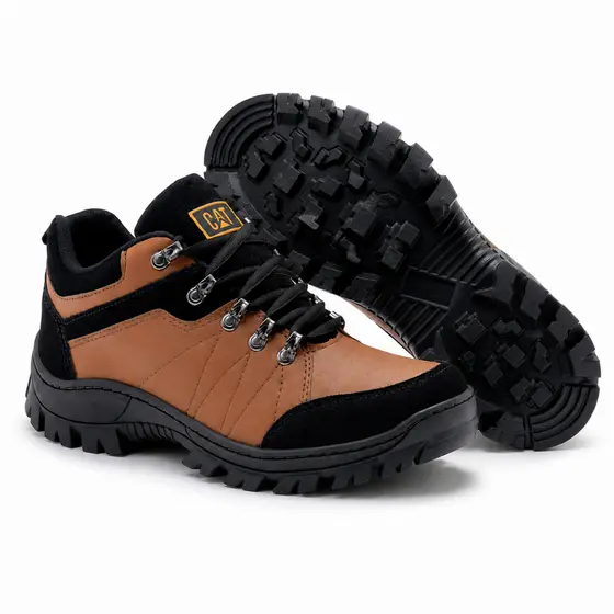Bota Botina Cat Masculina Adventure Impermeável em Couro Legitimo Nobuck Solado Antiderrapante
